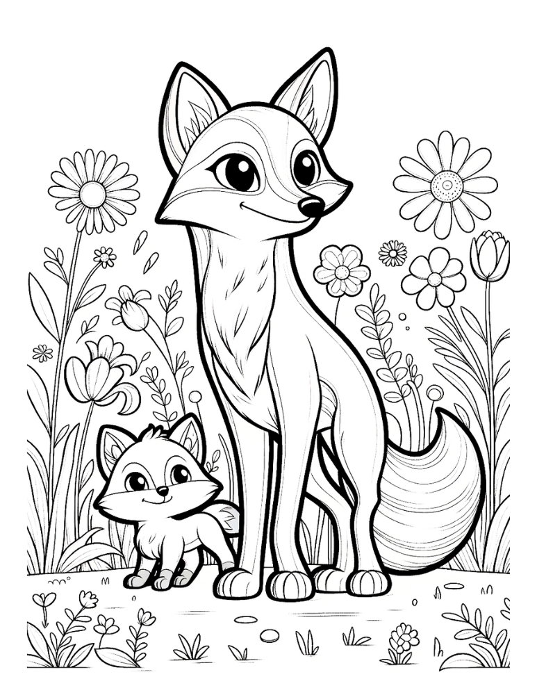 fox coloring page, PDF, instant download, kids