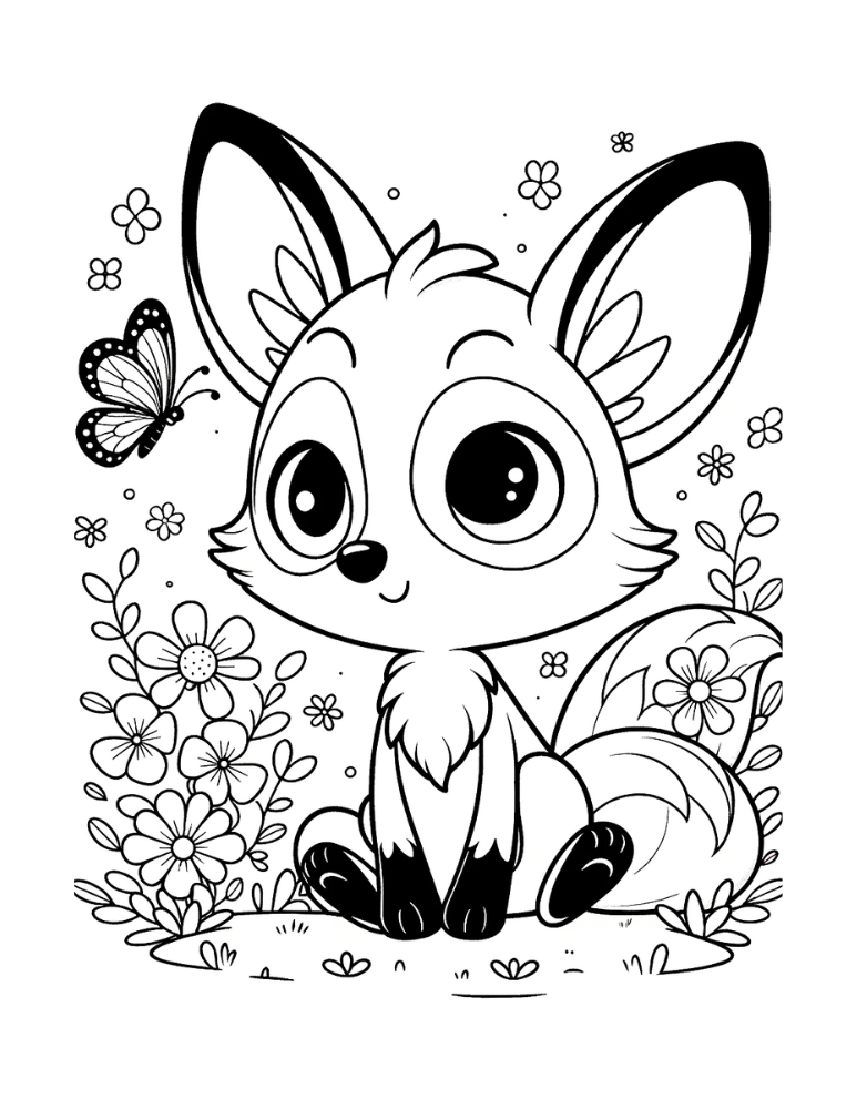 fox coloring page, PDF, instant download, kids