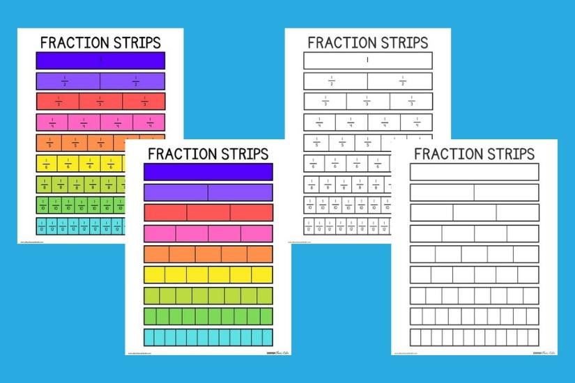 Printable Fraction Strips with Labels Free printable fraction strips, for learning fractions, equivalent numbers, identifying fractions, pdf, elementary grades, print, download.