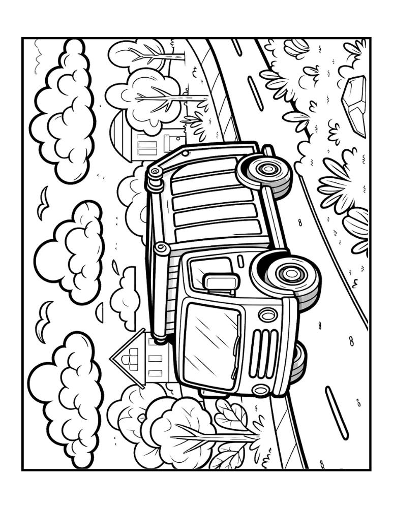 garbage truck coloring page, PDF, instant download, kids