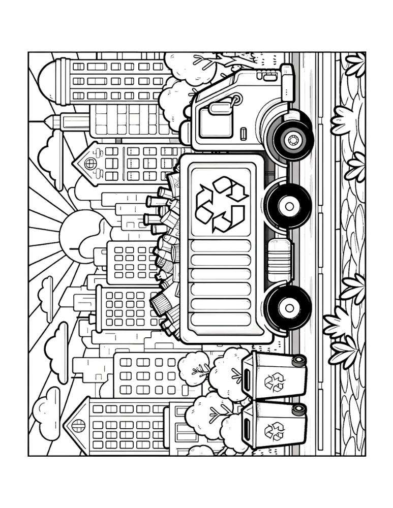 garbage truck coloring page, PDF, instant download, kids