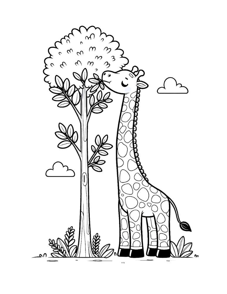 giraffe coloring page, PDF, instant download, kids