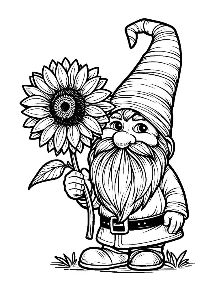gnome coloring page, PDF, instant download, kids