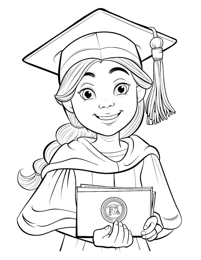 graduation coloring page, PDF, instant download, kids