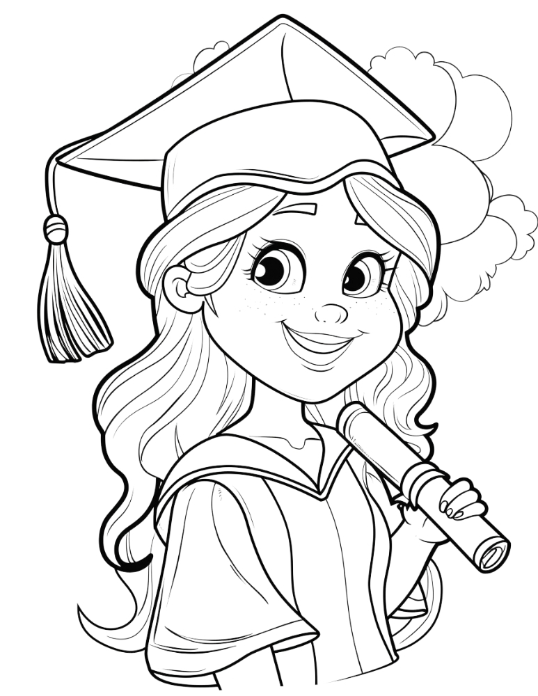 graduation coloring page, PDF, instant download, kids
