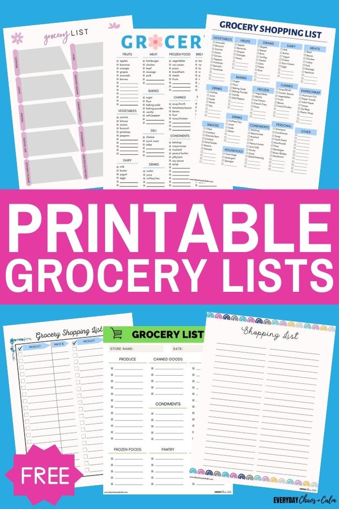 printable grocery list templates