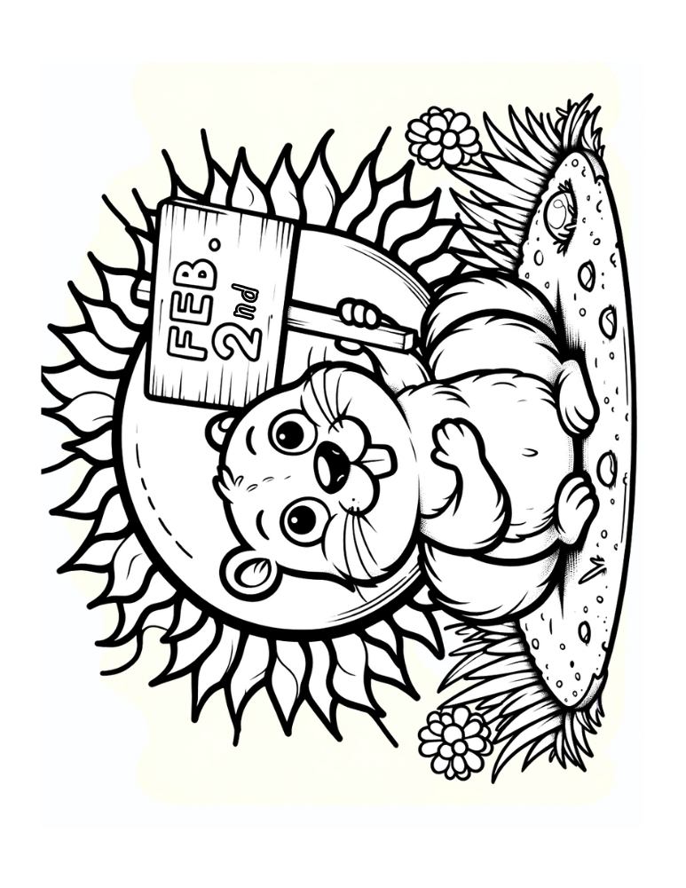 groundhog day coloring page, PDF, instant download, kids