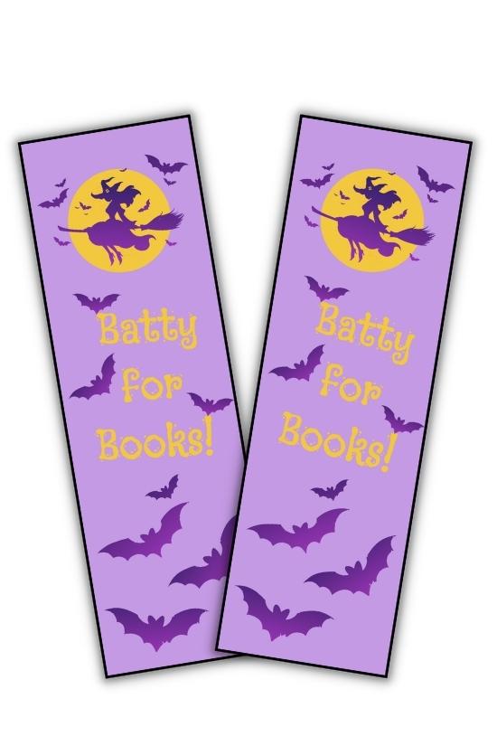 Printable Halloween Bookmarks Batty For Books! Free printable halloween bookmarks for coloring, printing, school or classroom, pdf, elementary grades, print, download.
