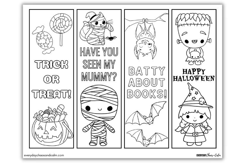 Printable Halloween Bookmarks for Coloring Free printable halloween bookmarks for coloring, printing, school or classroom, pdf, elementary grades, print, download.