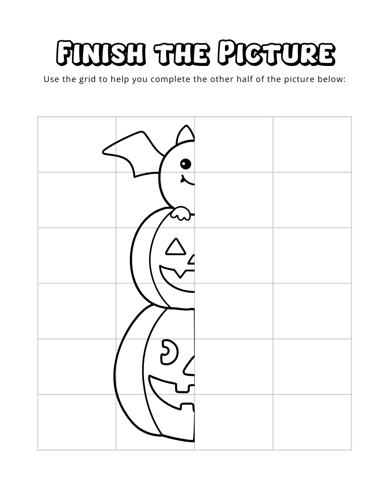 halloween finish the picture worksheets, education printable, PDF, instant download, kids