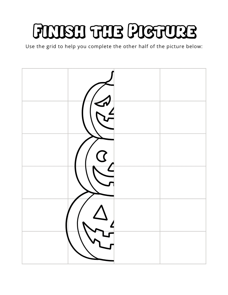 halloween finish the picture worksheets, education printable, PDF, instant download, kids