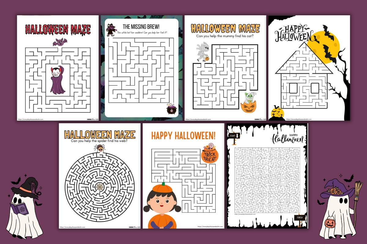 halloween maze printable example pages
