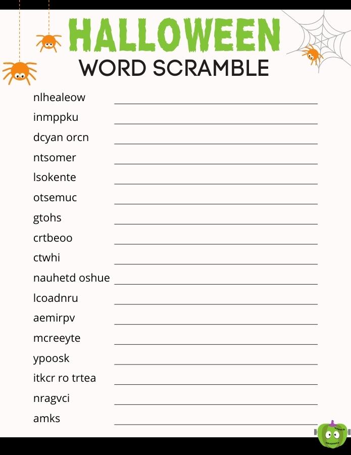Printable Halloween Word Scramble Puzzle for Kids Free printable Halloween word scramble puzzle, pdf, holidays, print, download.