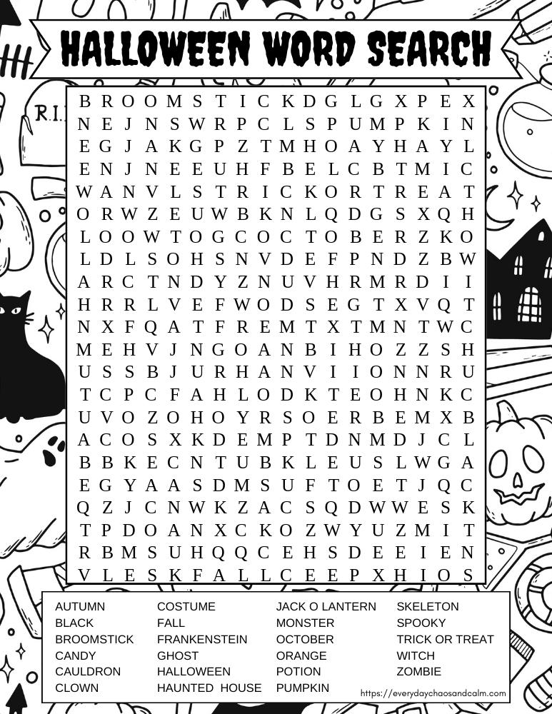 Hard Halloween Word Search Printable