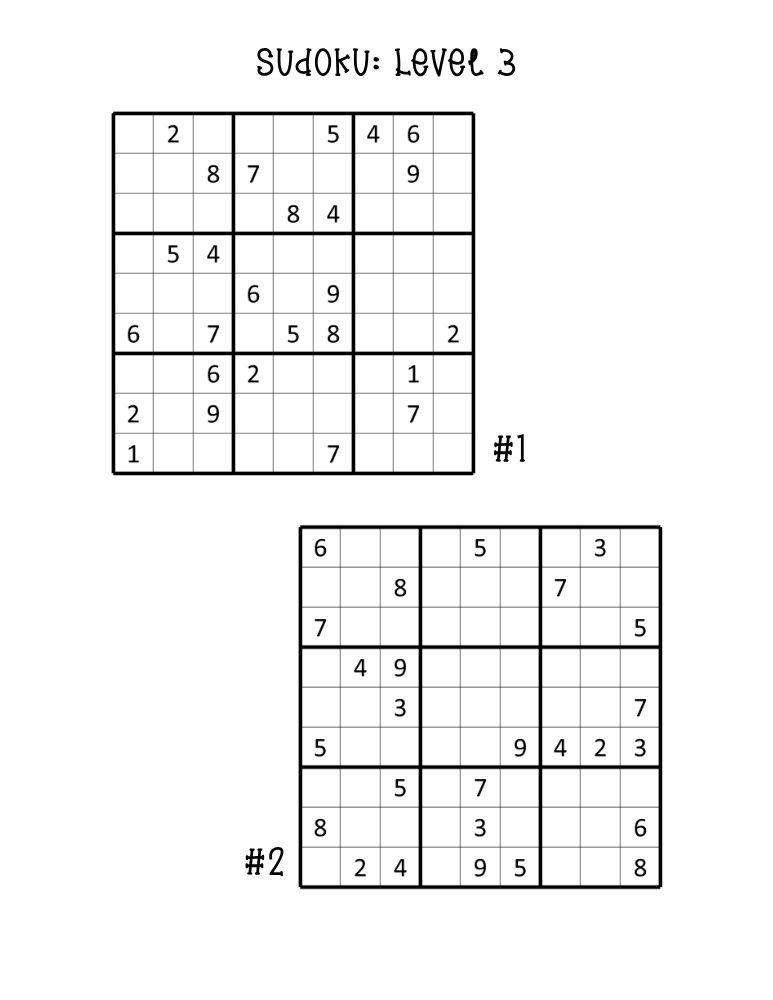 hard sudoku puzzles printable, two challenging sudoku grids per page, advanced logic game worksheet, PDF, instant download