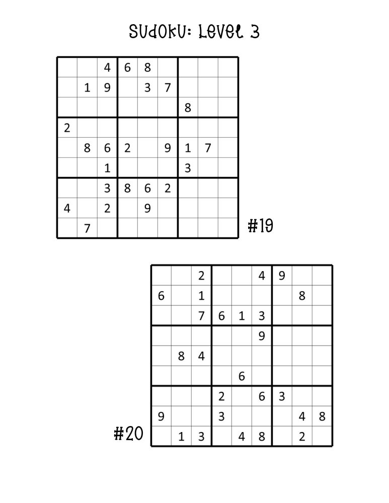 hard sudoku puzzles for adults, two puzzles per printable sheet, intense number reasoning challenge, PDF, instant download
