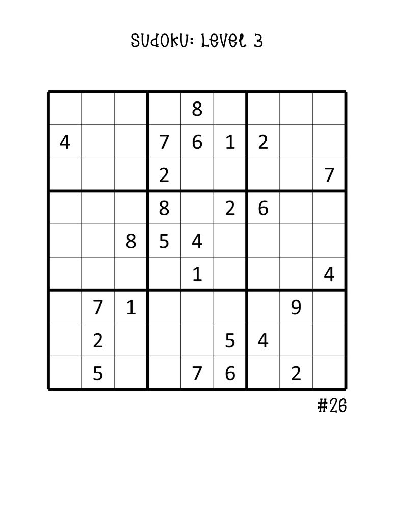 printable large hard sudoku puzzles, single full-sheet advanced puzzle, large print math brain teaser, PDF, instant download
