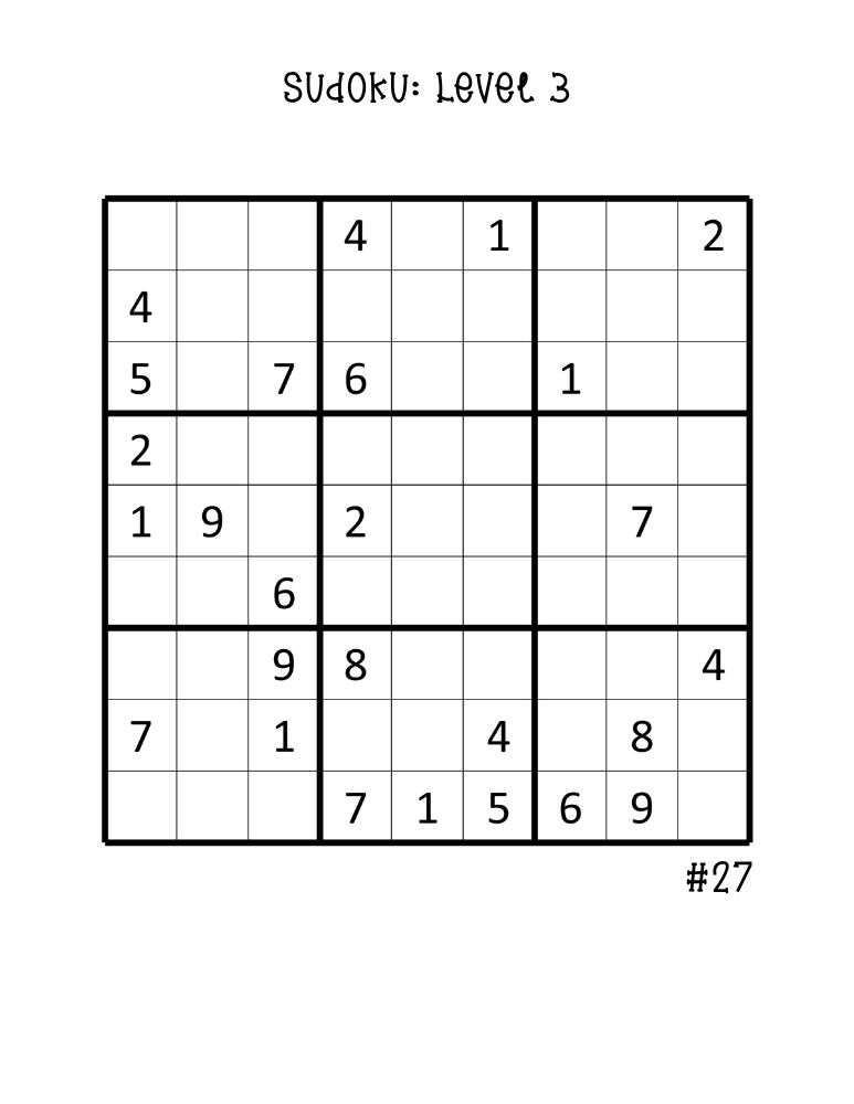 full-page hard sudoku puzzles, large format difficult number puzzle, clear activity worksheet, PDF, instant download