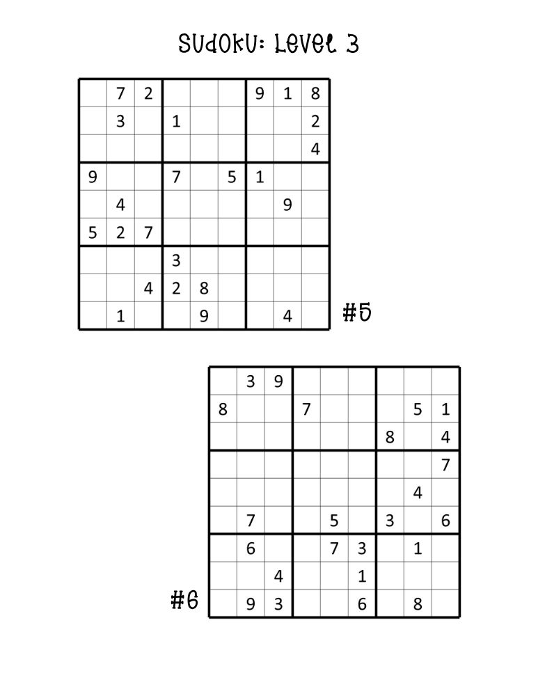hard sudoku puzzles worksheet, two advanced puzzles per page, critical thinking math activity, PDF, instant download
