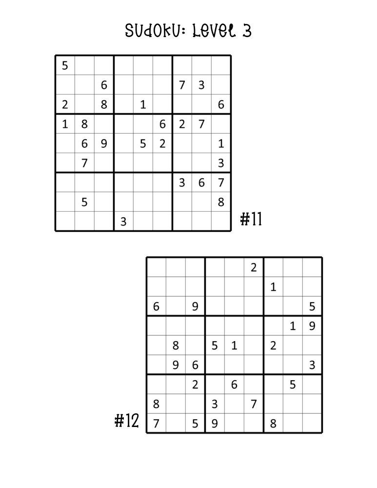 hard sudoku puzzles collection, 2 challenging puzzles on one sheet, daily adult brain workout, PDF, instant download