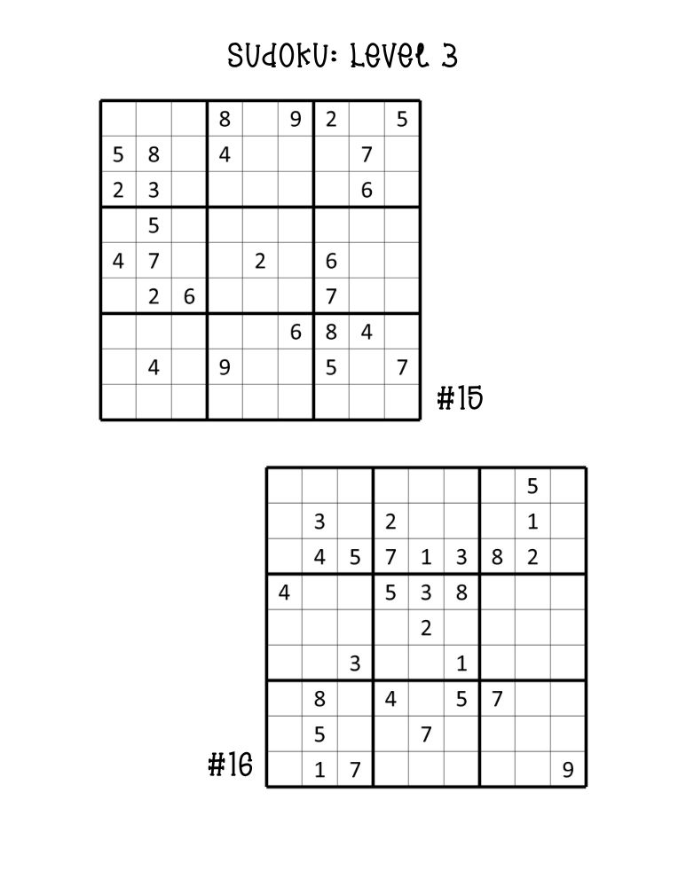 printable hard sudoku puzzles, two compact advanced logic puzzles per page, math challenge sheet, PDF, instant download