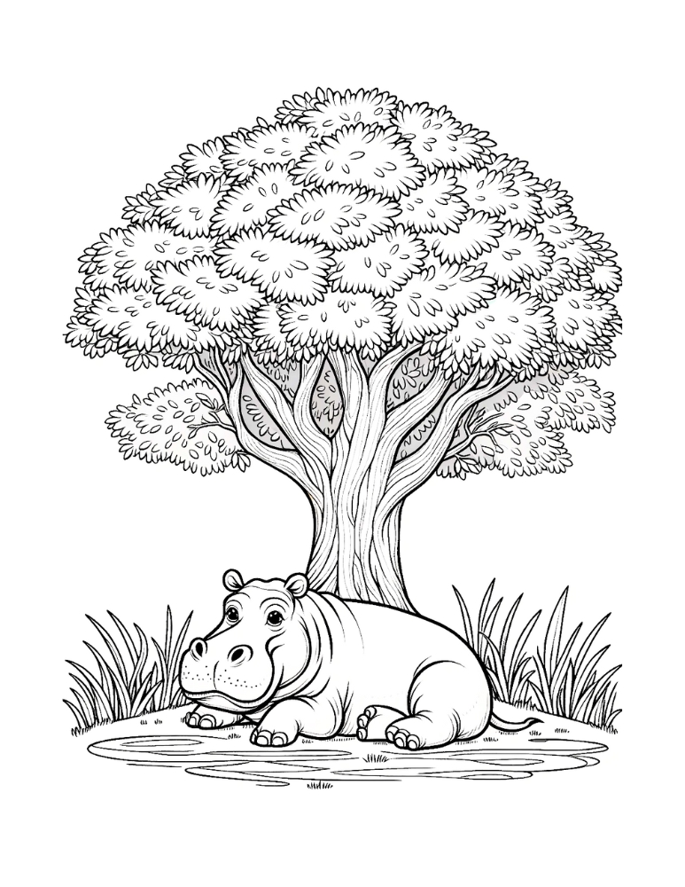 hippo coloring page, PDF, instant download, kids