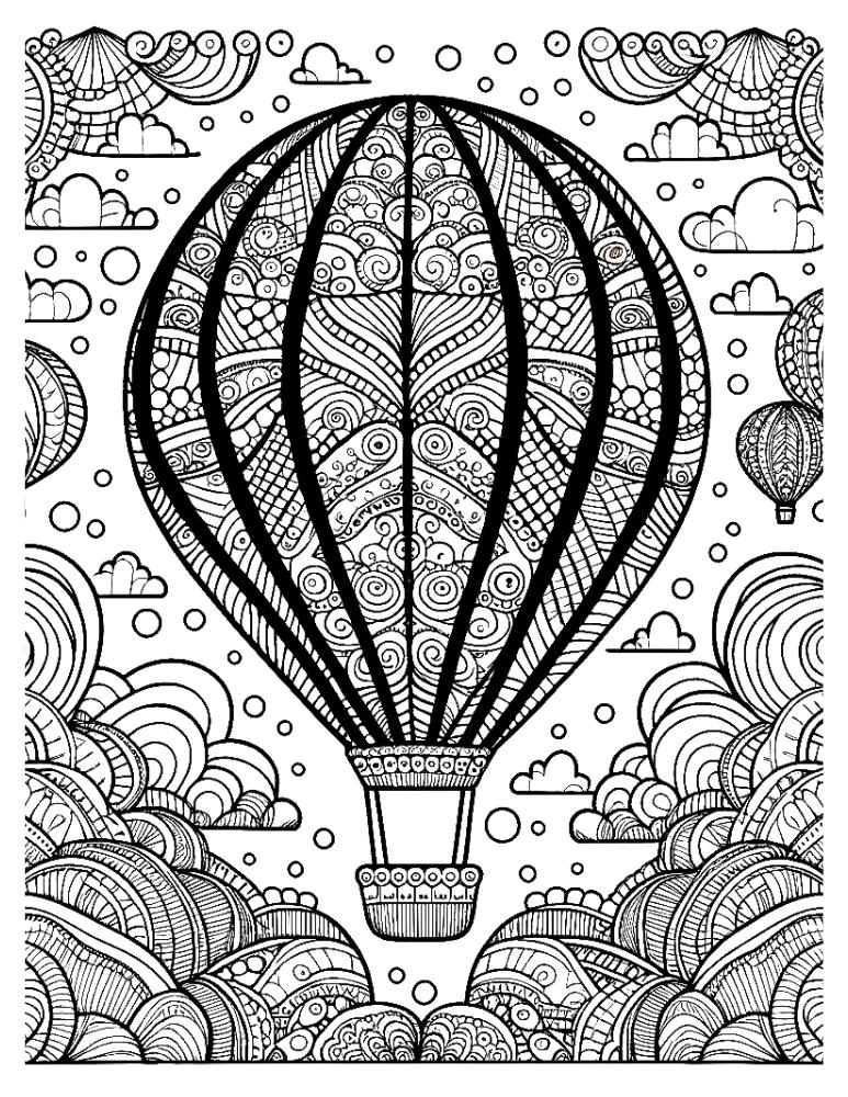 hot air balloon coloring page, PDF, instant download, kids