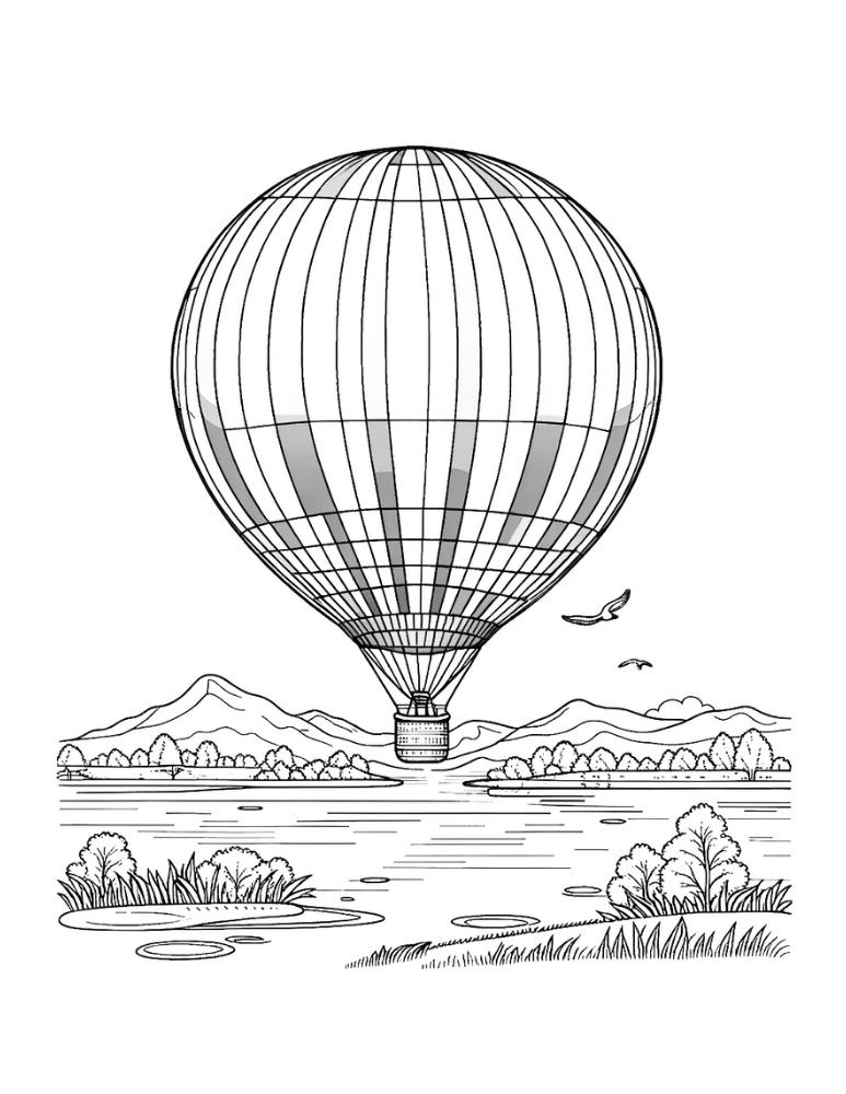 hot air balloon coloring page, PDF, instant download, kids