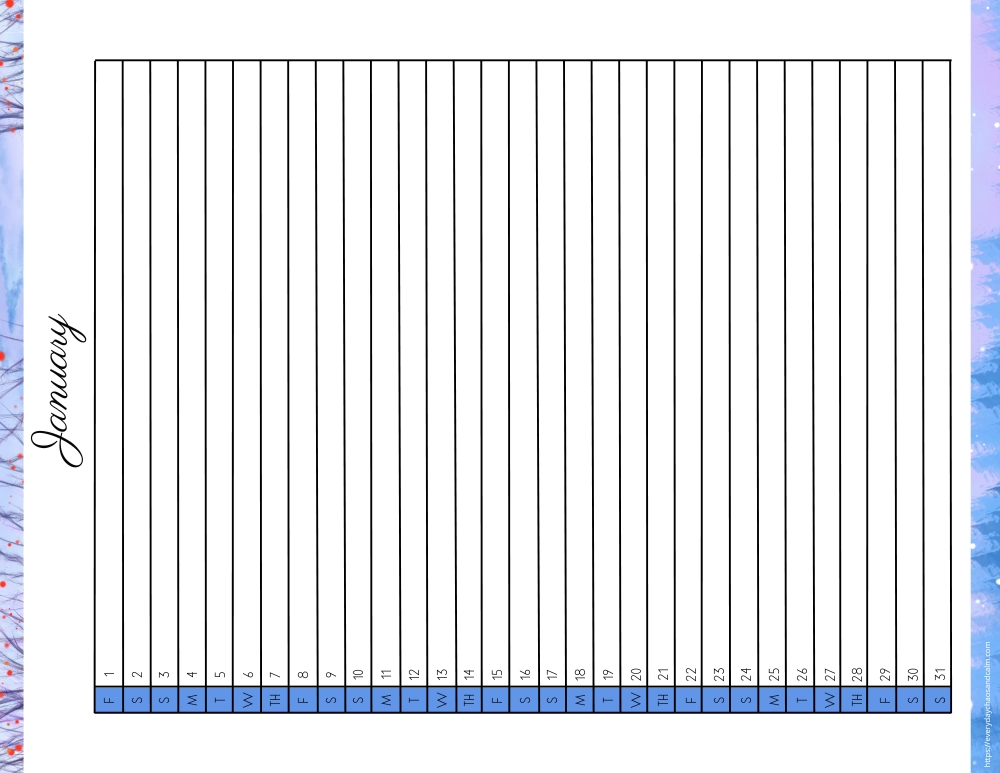vertical printable January 2027 