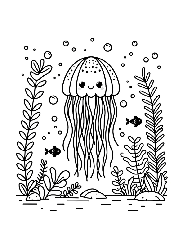 jellyfish coloring page, PDF, instant download, kids