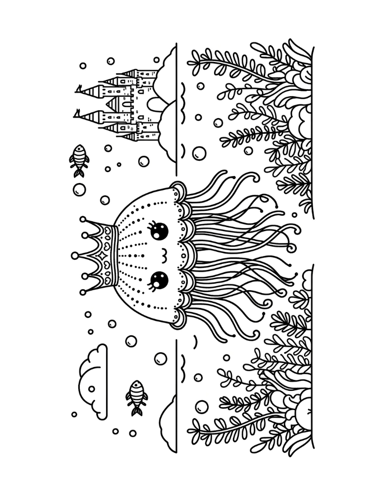 jellyfish coloring page, PDF, instant download, kids