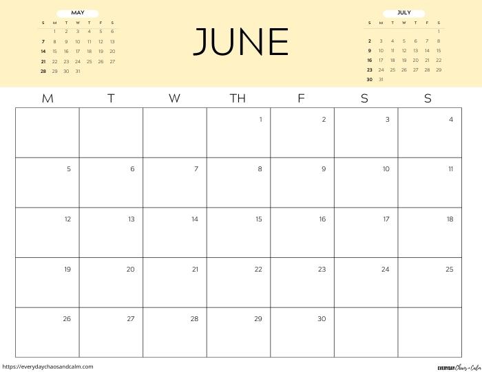 printable June 2023 calendar- monday start