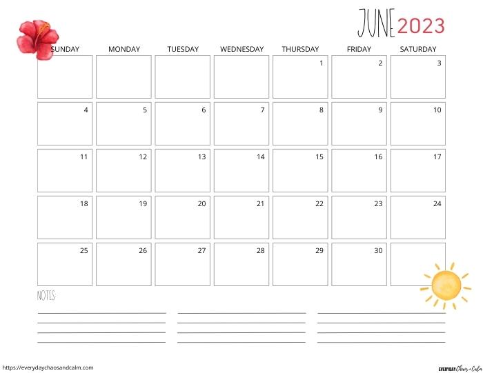 printable June 2023 calendar- sunday start