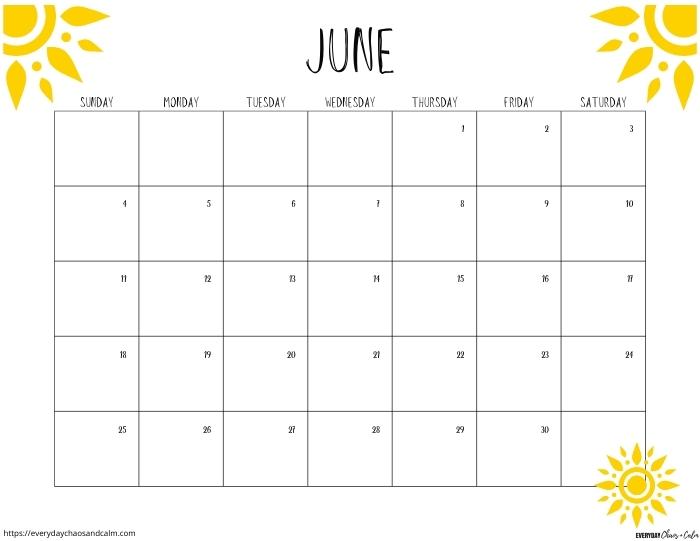 printable June 2023 calendar- sunday start