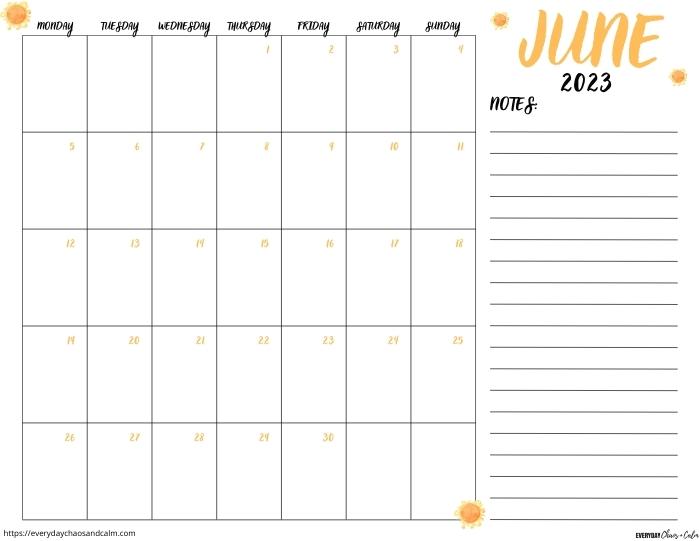 printable June 2023 calendar- monday start