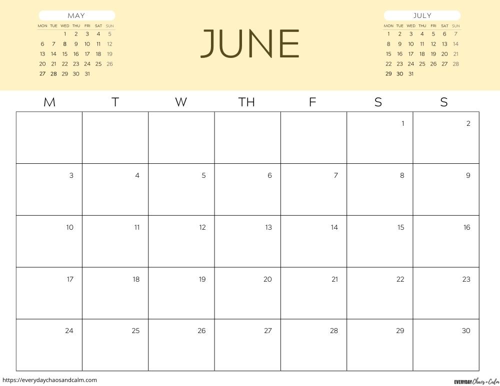 printable June 2024 calendar- monday start