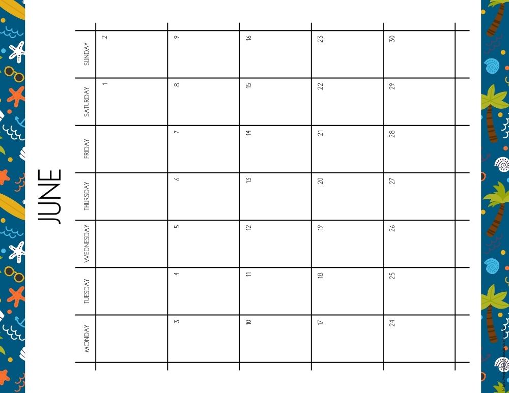 vertical printable June 2024 calendar- monday start
