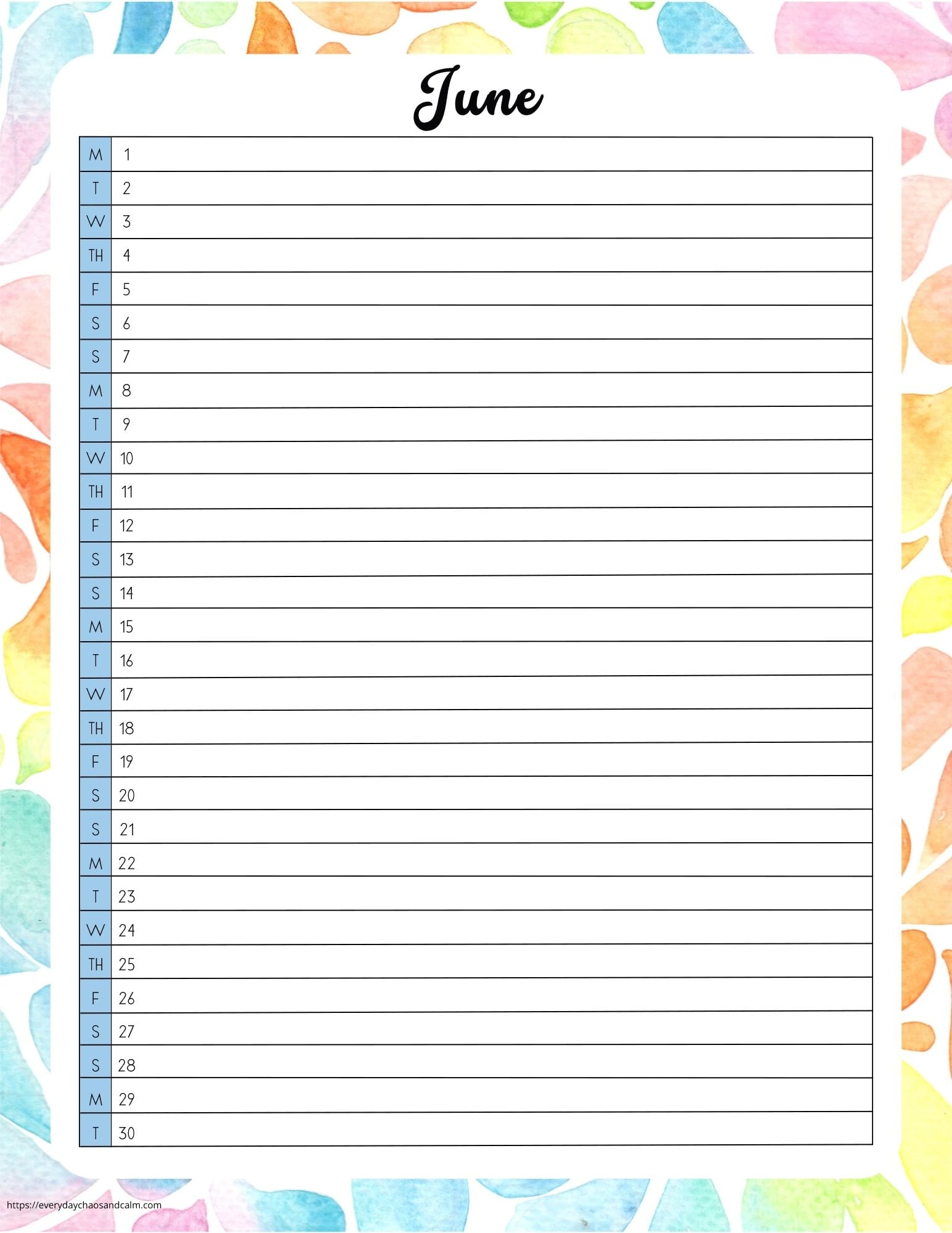 vertical printable June 2026 