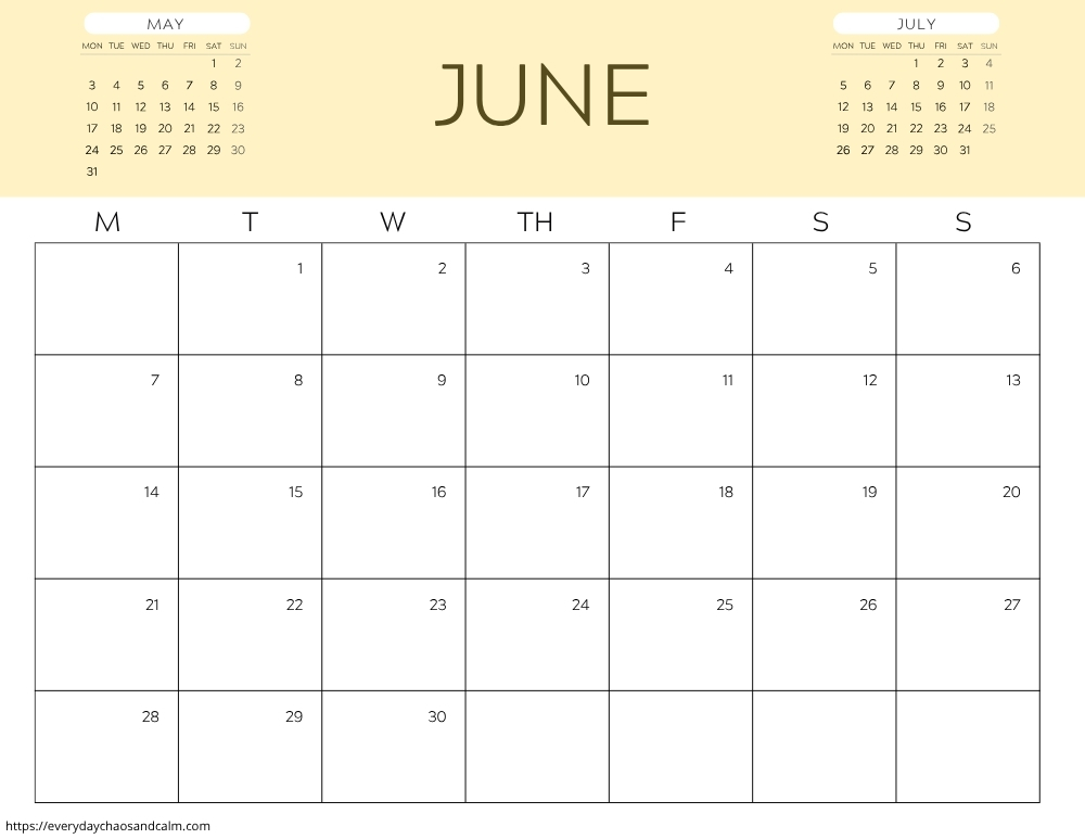 printable June 2027 calendar- monday start