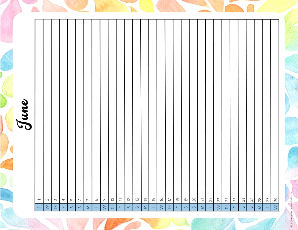 vertical printable June 2027 