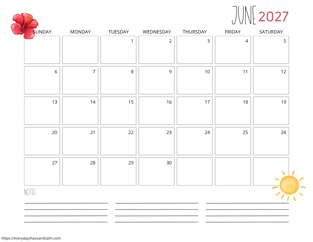 printable June 2027 calendar- sunday start
