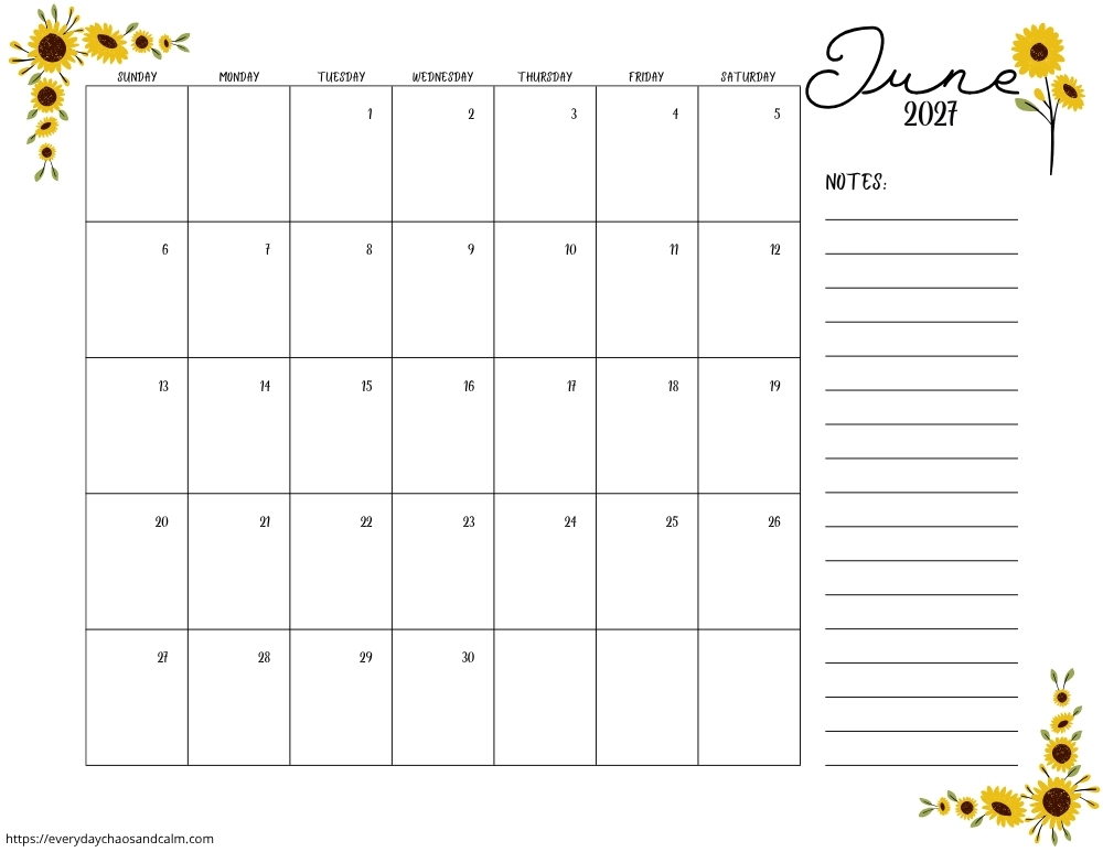 printable June 2027 calendar- sunday start