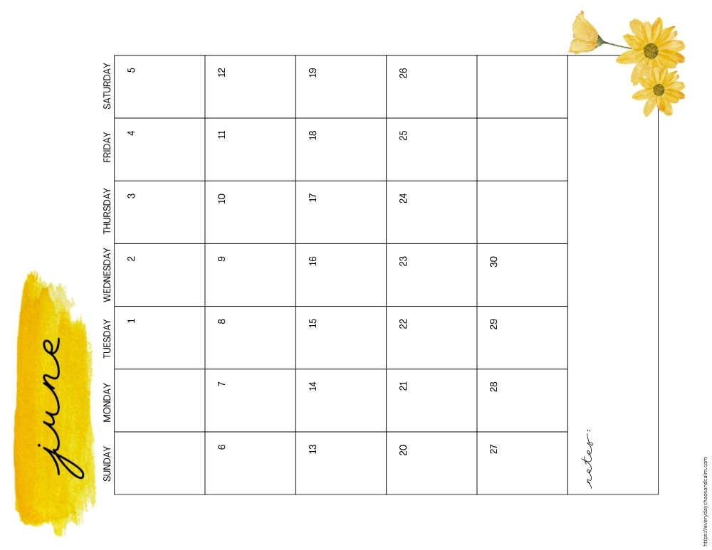 vertical printable June 2027 calendar- sunday start