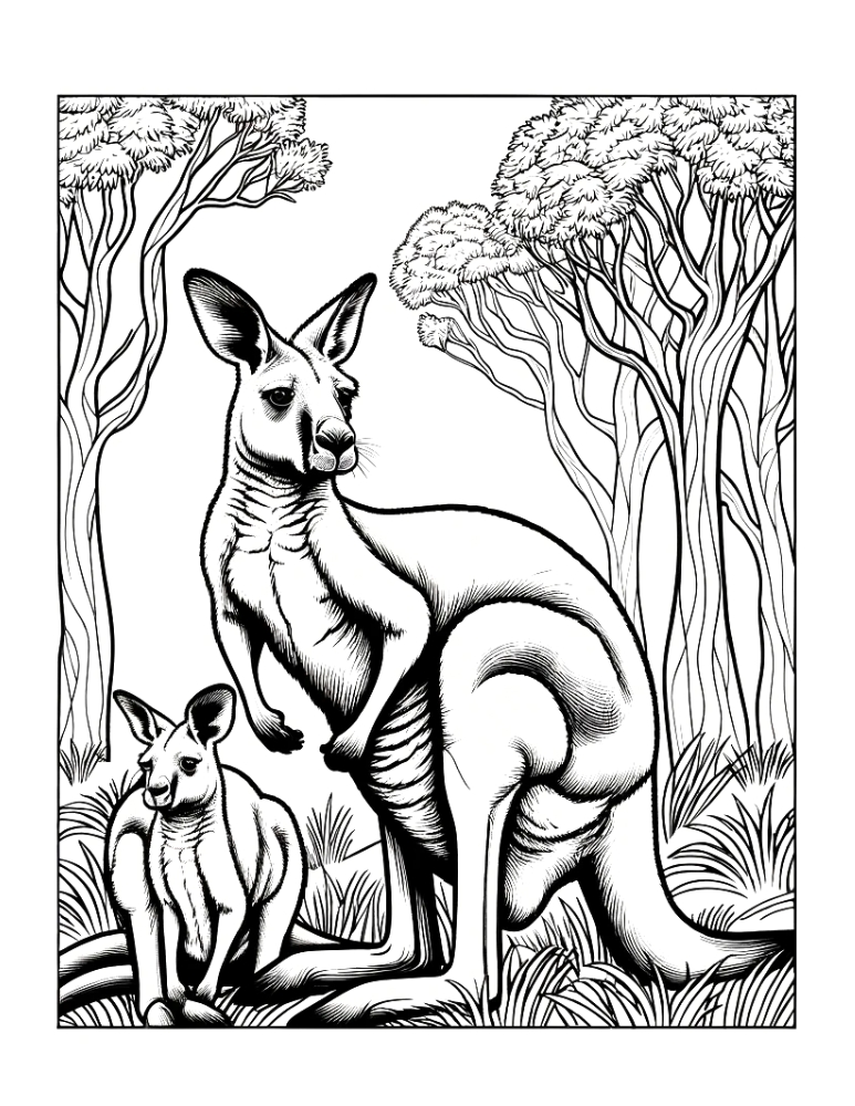 kangaroo coloring page, PDF, instant download, kids
