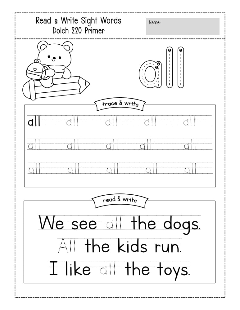 kindergarten sight word worksheets, reading, education printable, PDF, instant download, kids
