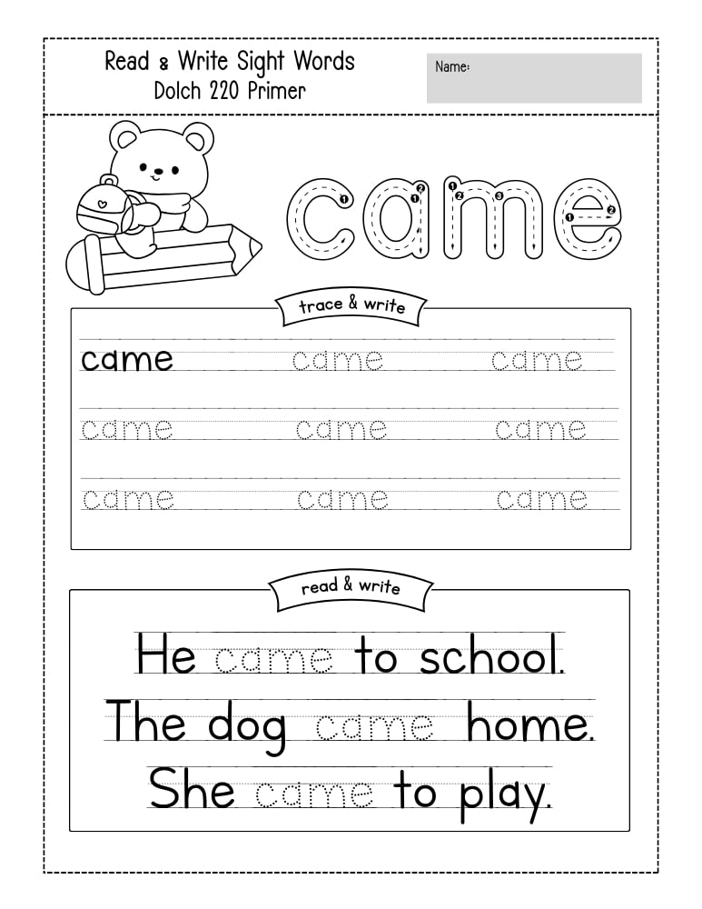 kindergarten sight word worksheets, reading, education printable, PDF, instant download, kids