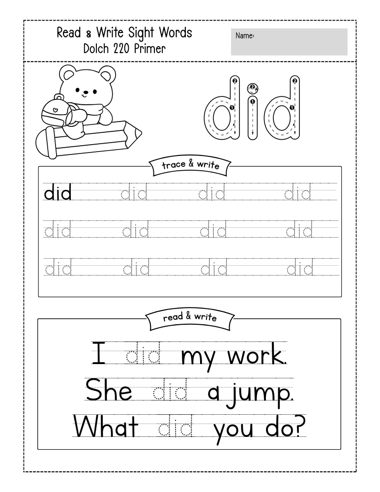 kindergarten sight word worksheets, reading, education printable, PDF, instant download, kids