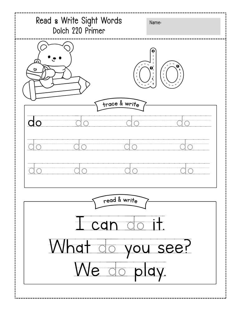 kindergarten sight word worksheets, reading, education printable, PDF, instant download, kids