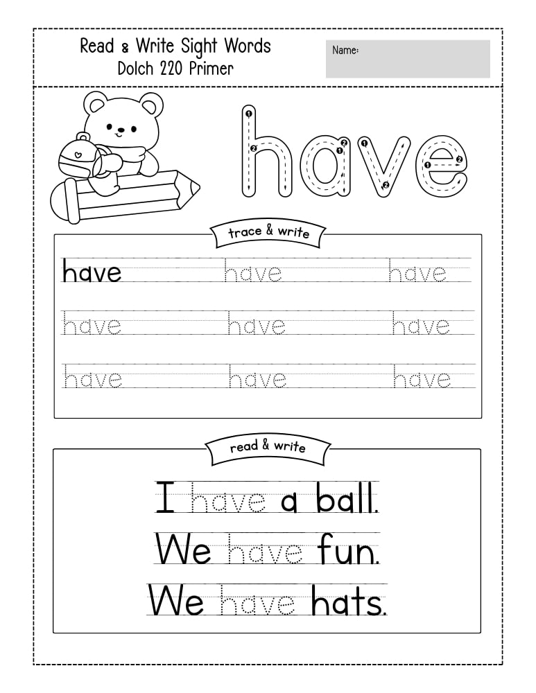 kindergarten sight word worksheets, reading, education printable, PDF, instant download, kids