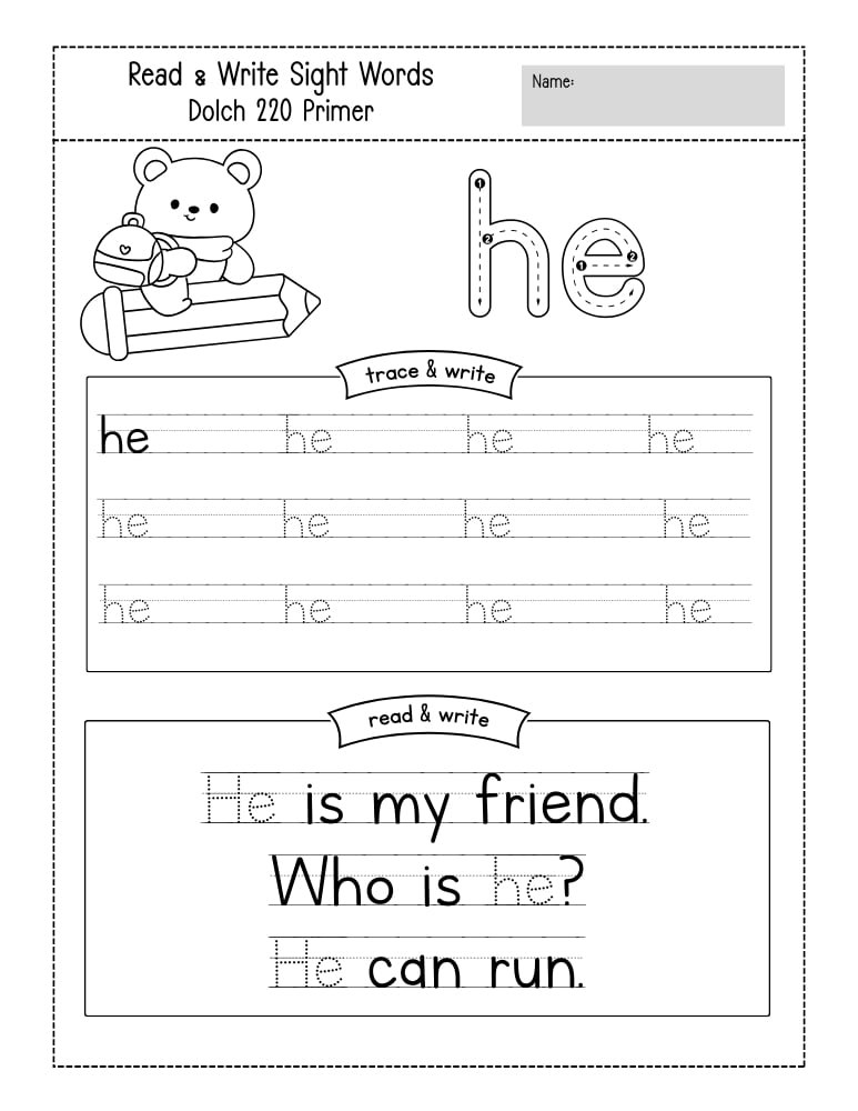 kindergarten sight word worksheets, reading, education printable, PDF, instant download, kids